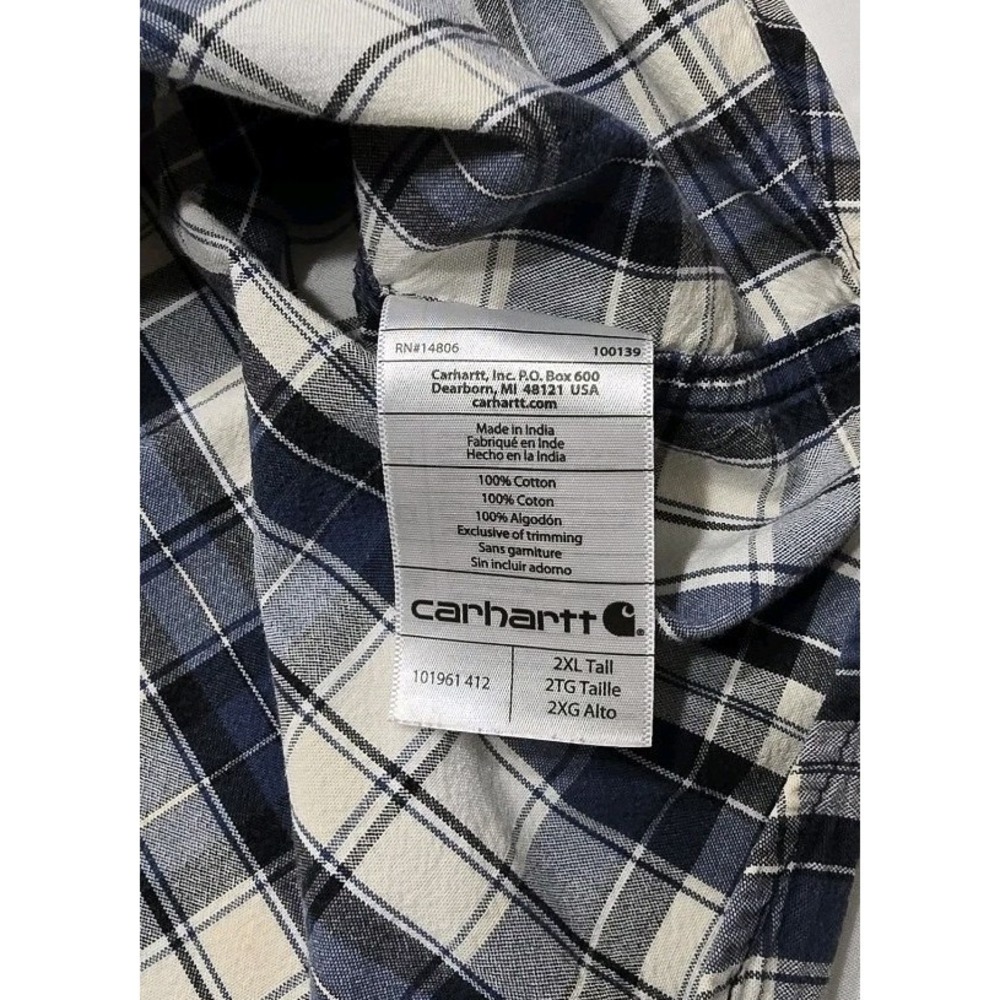 Carhartt Size 2XL Blue Plaid SS Button Down Relaxed Fit Shirt Pockets Comfort - Picture 5 of 13